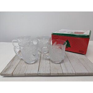 Vintage WP&G Poinsettia Mugs Coffee Tea Holiday Bouquet Crystal Set of 4